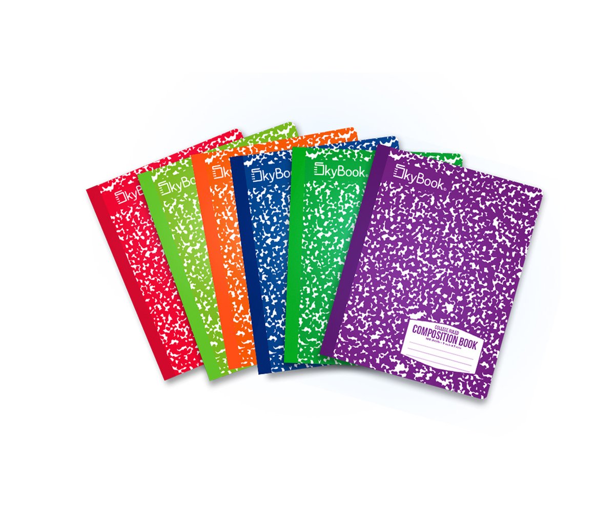 SKYBOOK composition books in purple, red, orange, green and blue